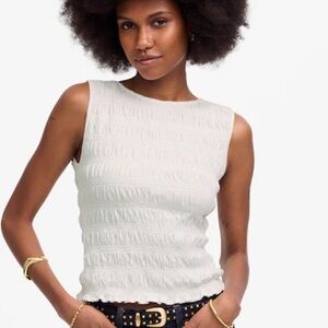 MADEWELL White Linen Blend Smocked Boatneck Tank Top Size XXS